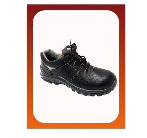 حذاء سلامة جلد أسود رمادي