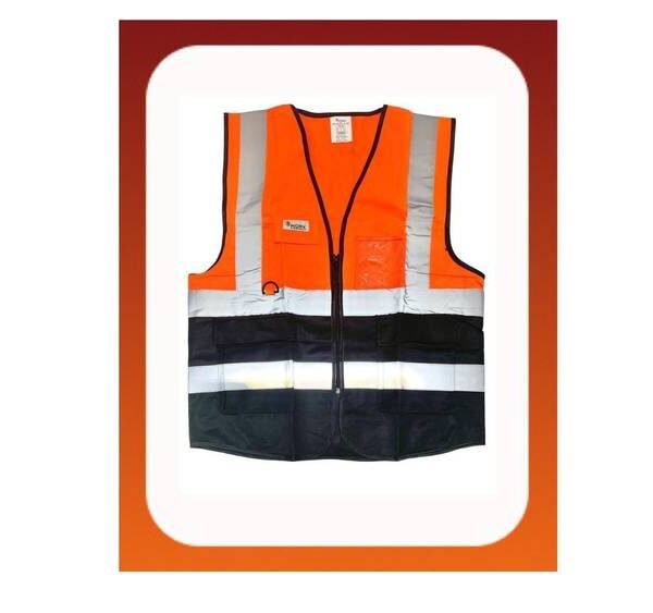 سترة السلامة اللامعة أسود وبرتقالى 3 جيوب